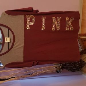 Victorias Secret Tee Shirt size large with PINK down the side in silver sequins